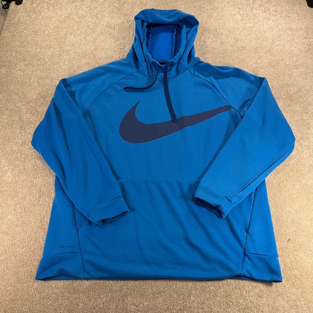 Nike Hoodie Mens XL Blue Dri-FIT Pullover Big Swoosh Logo Activewear